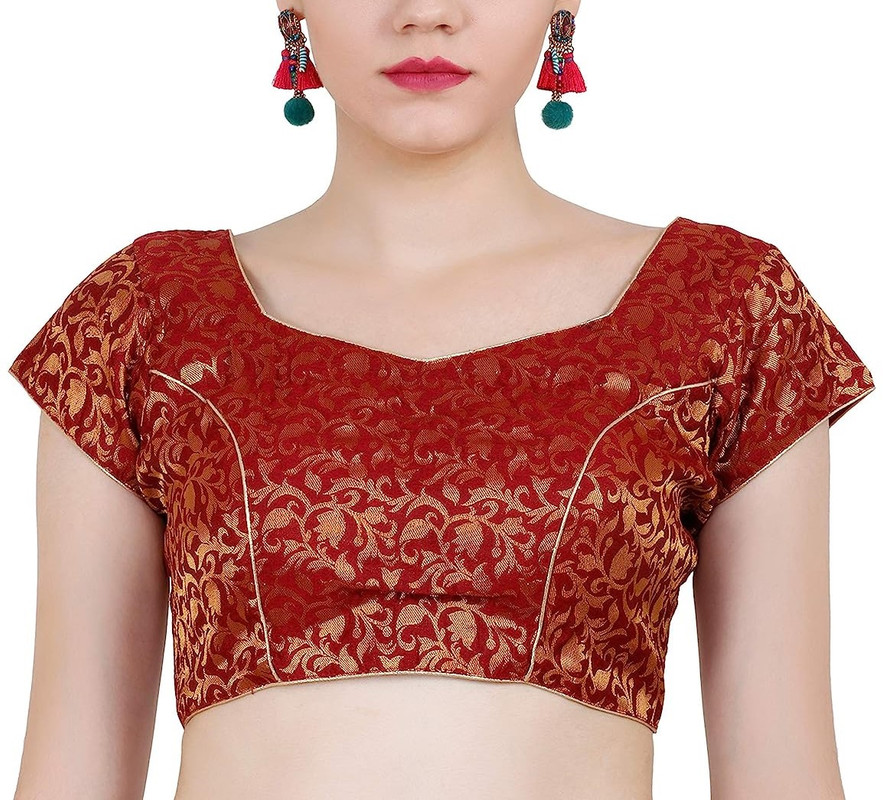 Women's Handmade Brocade Blouse Short Sleeve Saree Blouse Tunic Crop Top Choli - Picture 51 of 146