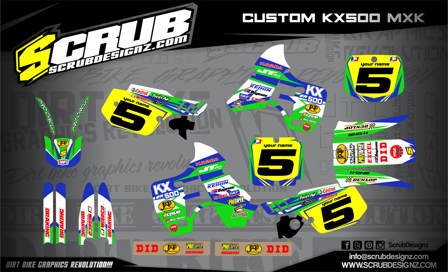KX500 graphics 1988 - 2004 KX 500 stickers Kawasaki SCRUB decals kit