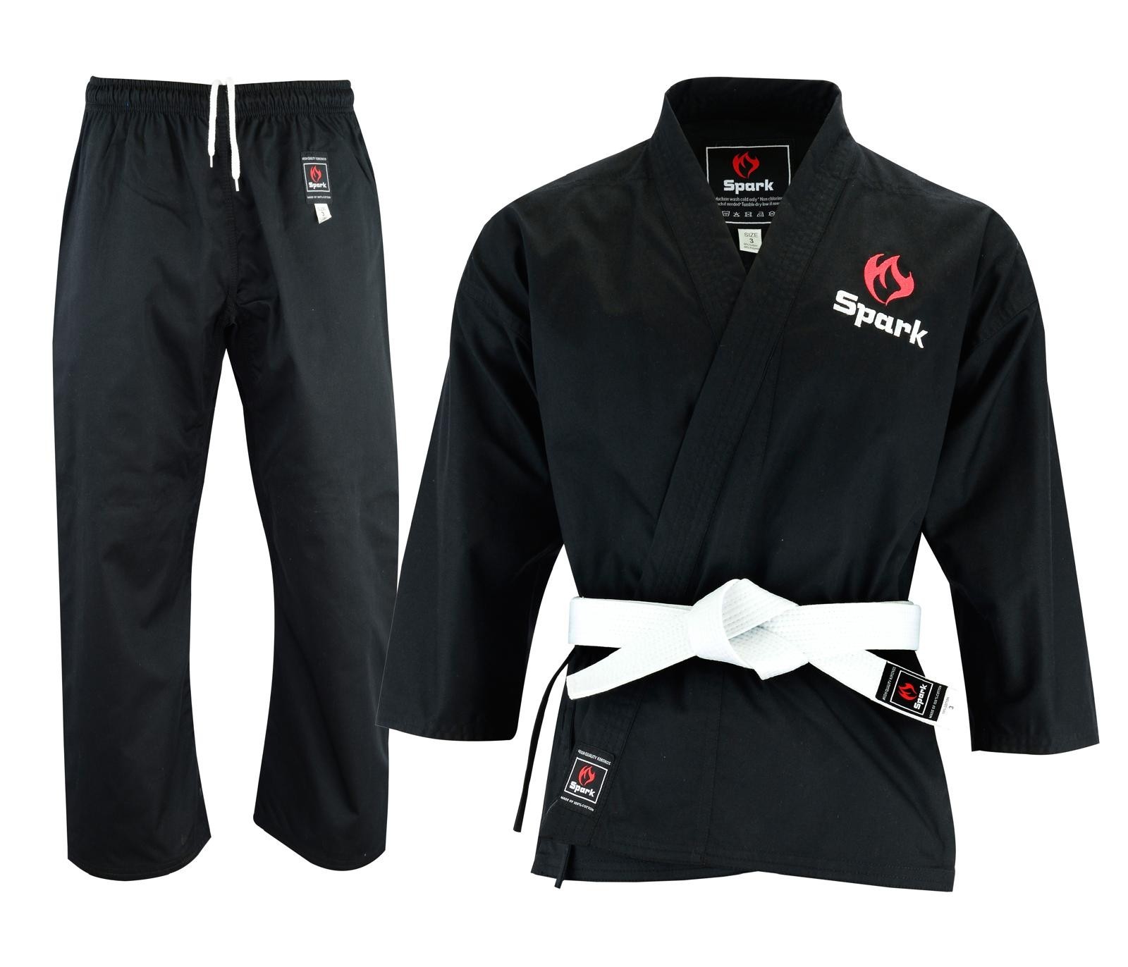 Karate Uniform Gi Set Adult Kids White Black Martial Arts Suit + Belt Uk Seller
