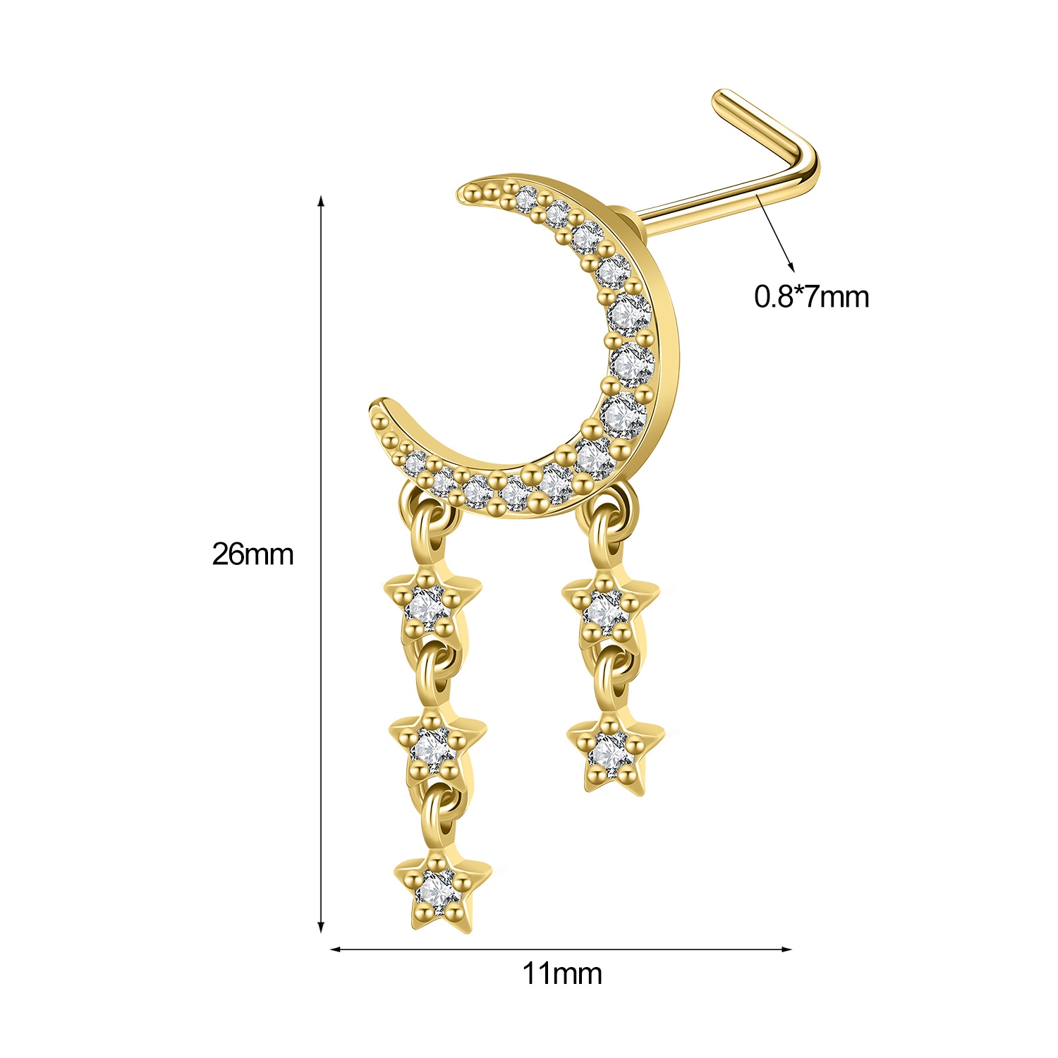 1 Pc 20G Stainless Steel L-Shape Nose Studs CZ Dangle Nostril Piercing Jewelry - Picture 108 of 117