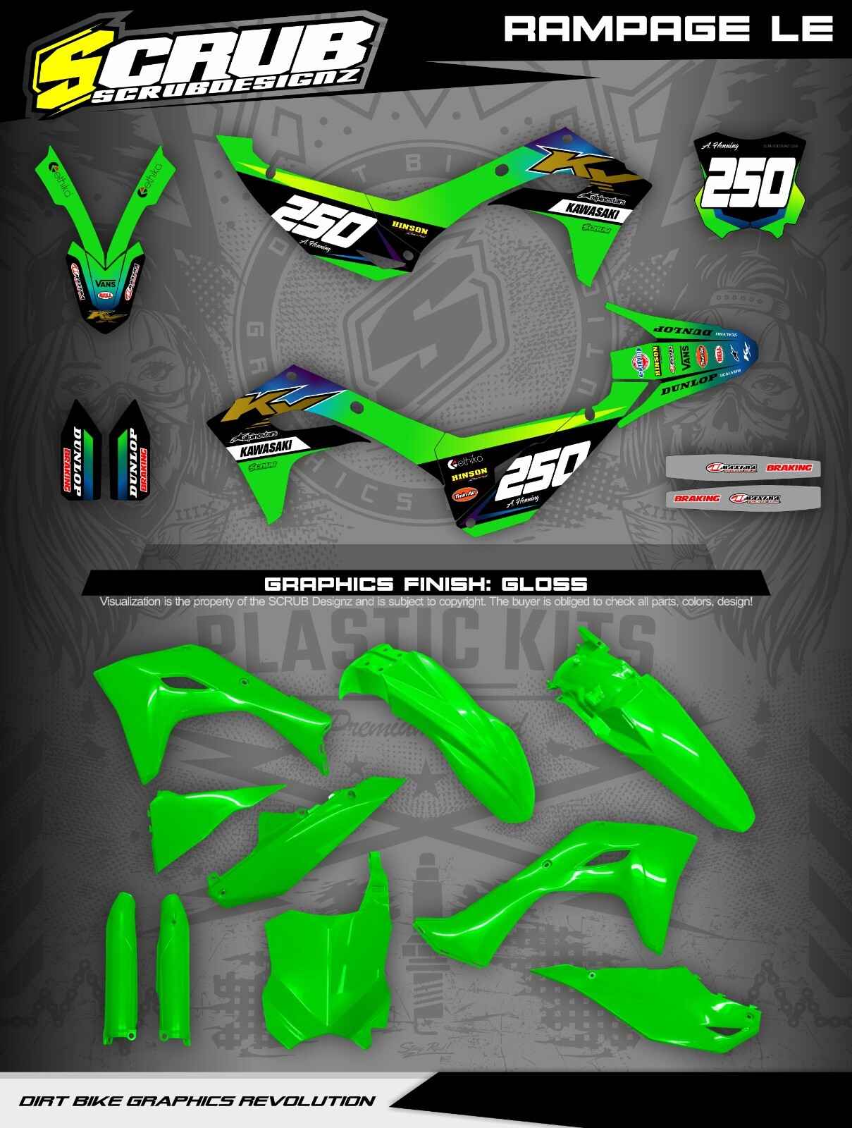 Plastics + Graphics Kawasaki KX450 2024-2025 KX250 2025 KXF Custom race number