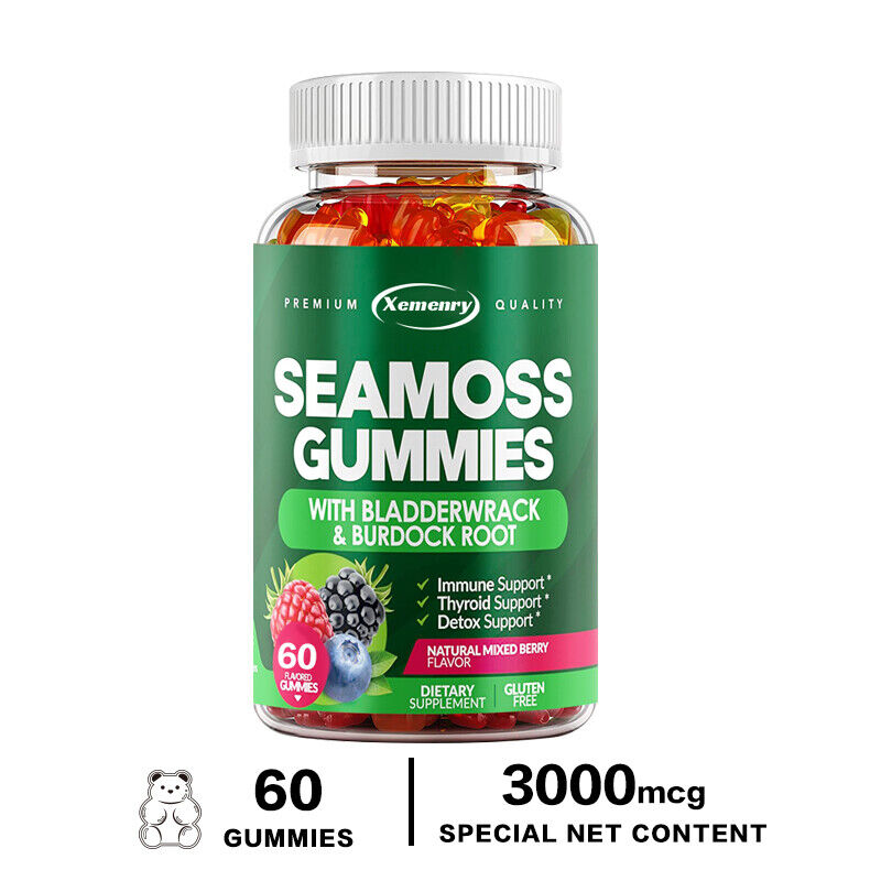 Complément Alimentaire Seamoss 3000 Mg - Mousse D'Irlande, Fucus, Bardane - Gommes Fruits