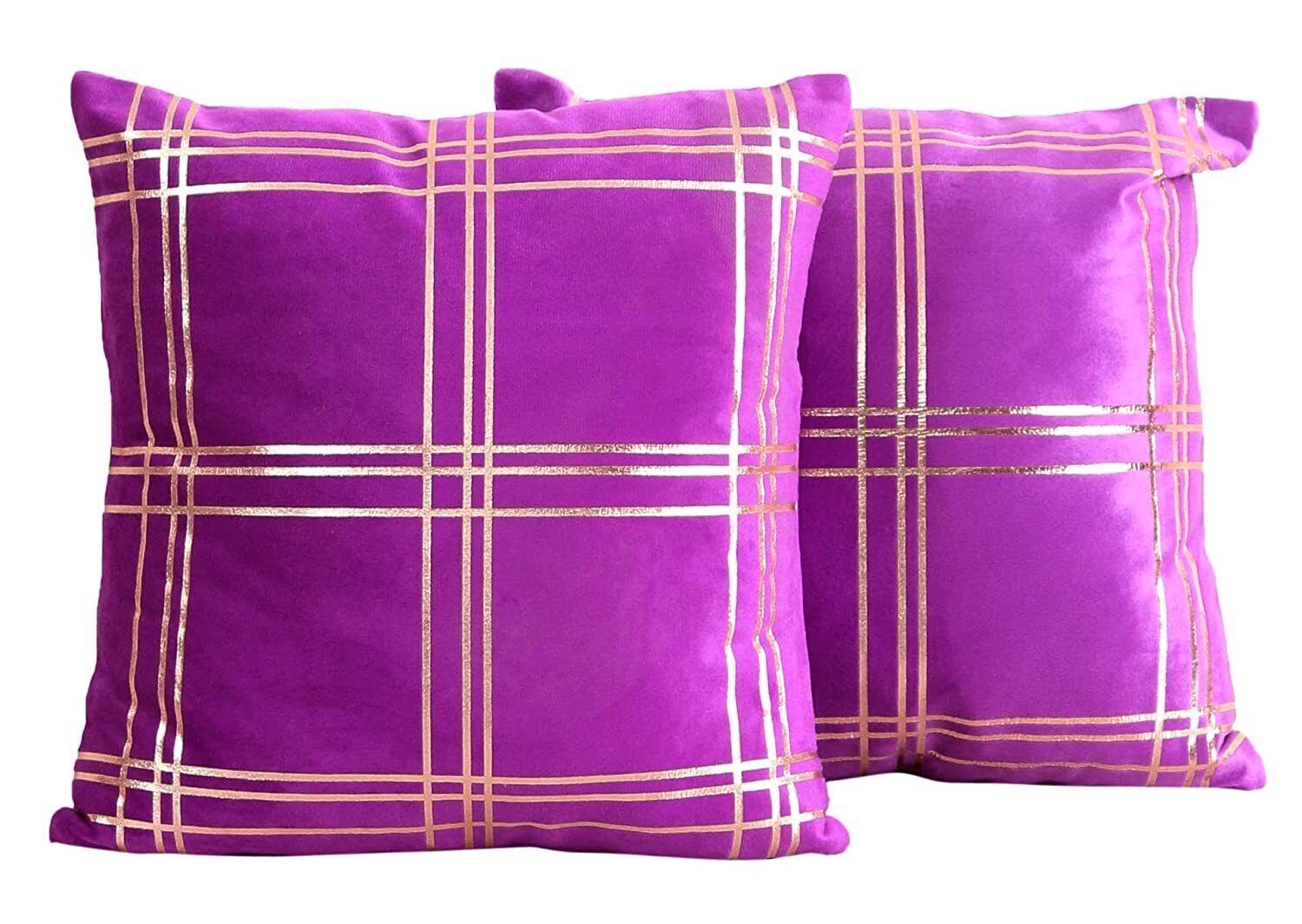 Velvet Throw Pillow Cover Decorative Gold Foil Print 12 X 12 in Pack of