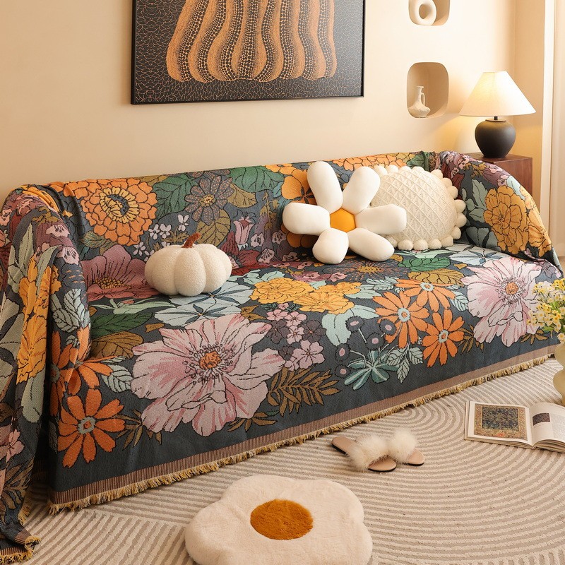 Boho Aztec Sofa Cover Tapestry Style Geometric Couch Throw Blanket Cotton Blend