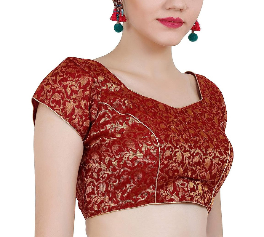 Women's Handmade Brocade Blouse Short Sleeve Saree Blouse Tunic Crop Top Choli - Picture 62 of 146