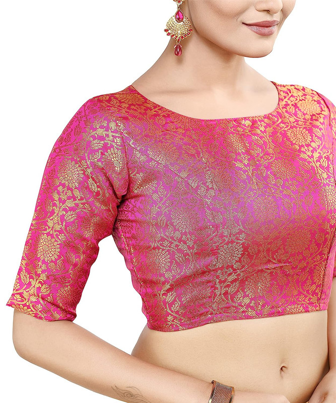 Women's Brocade Saree Blouse Bollywood Ethnic Lehenga Crop Top Tunic Partywear - Picture 62 of 98