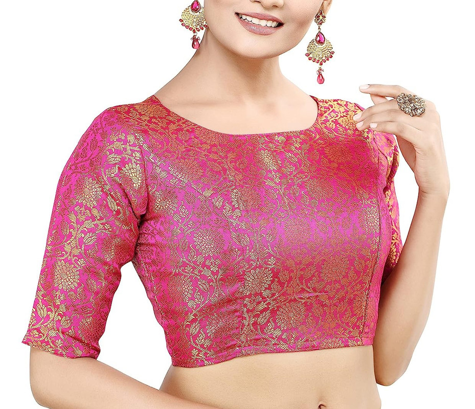 Women's Brocade Saree Blouse Bollywood Ethnic Lehenga Crop Top Tunic Partywear - Picture 61 of 98