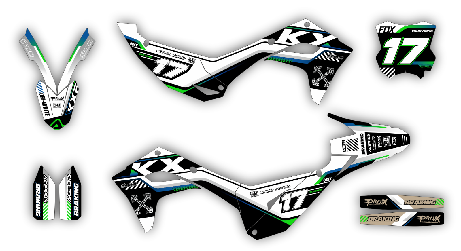 Graphics kit Kawasaki  KX250 2025 + KX450 2024 2025 Stickers Decals KX450X