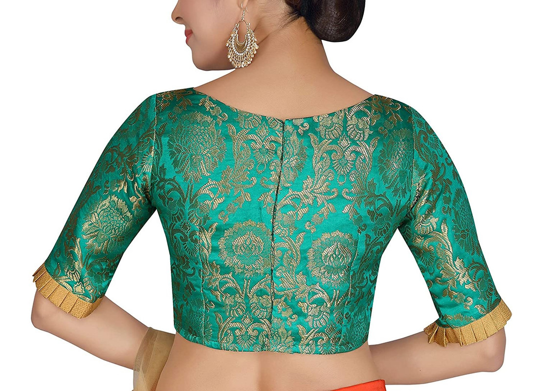 Brocade Saree Blouse Beautiful Lehenga Crop Top Ethnic Choli Boat Neck Partywear - Picture 49 of 110