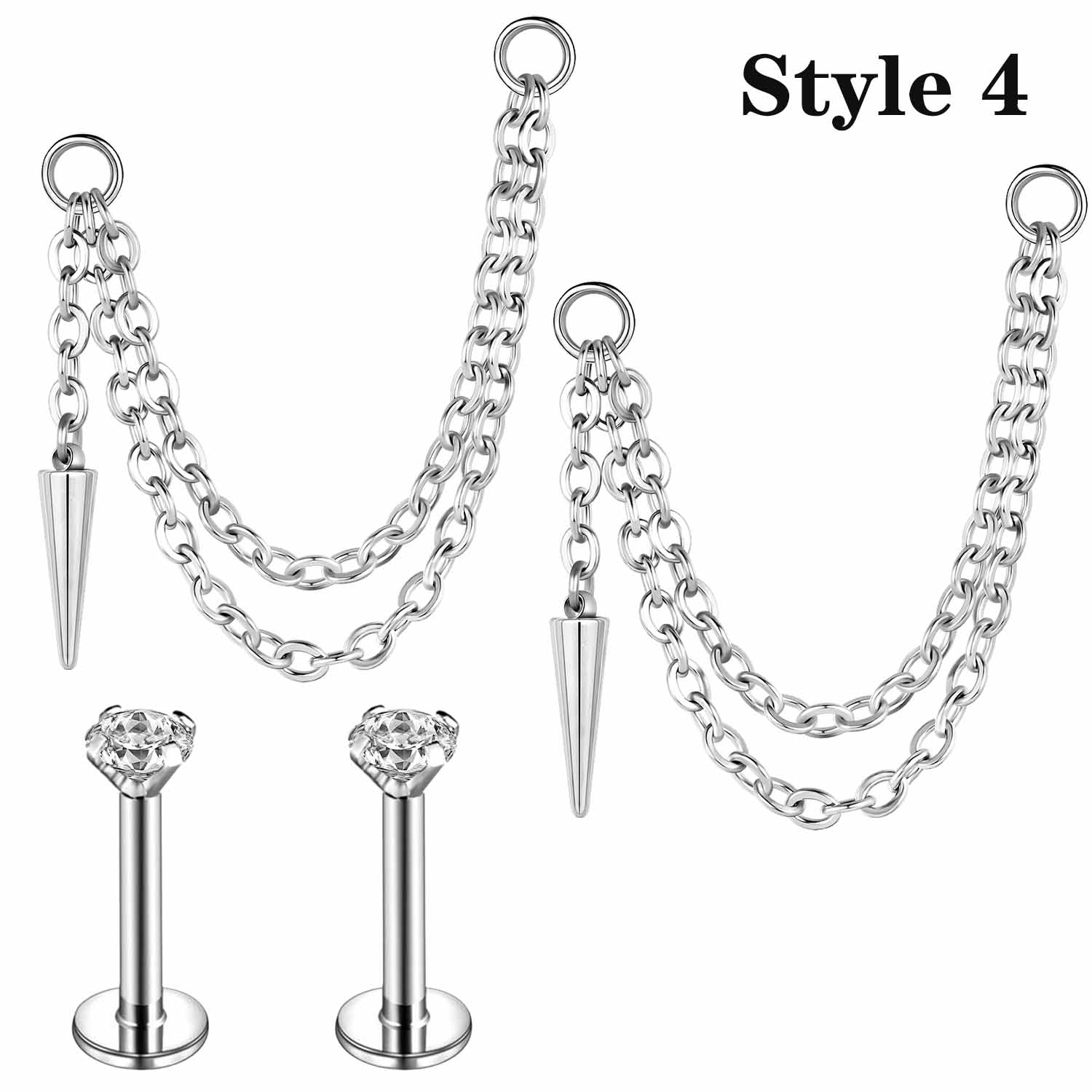 4Pcs/Lot Stainless Steel Stud Earrings Connector Chains CZ Helix Conch Piercing - Picture 28 of 28