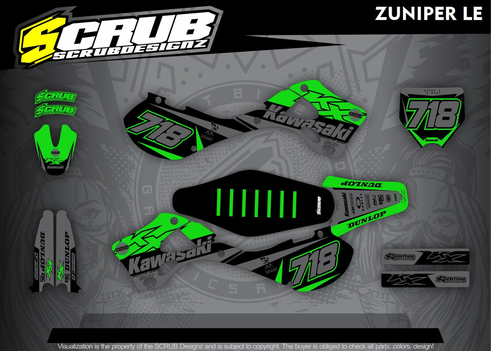Graphics + Seat Cover KX125 KX250 1999 2000 2001 2002 Kawasaki KX 125 250 SCRUB!