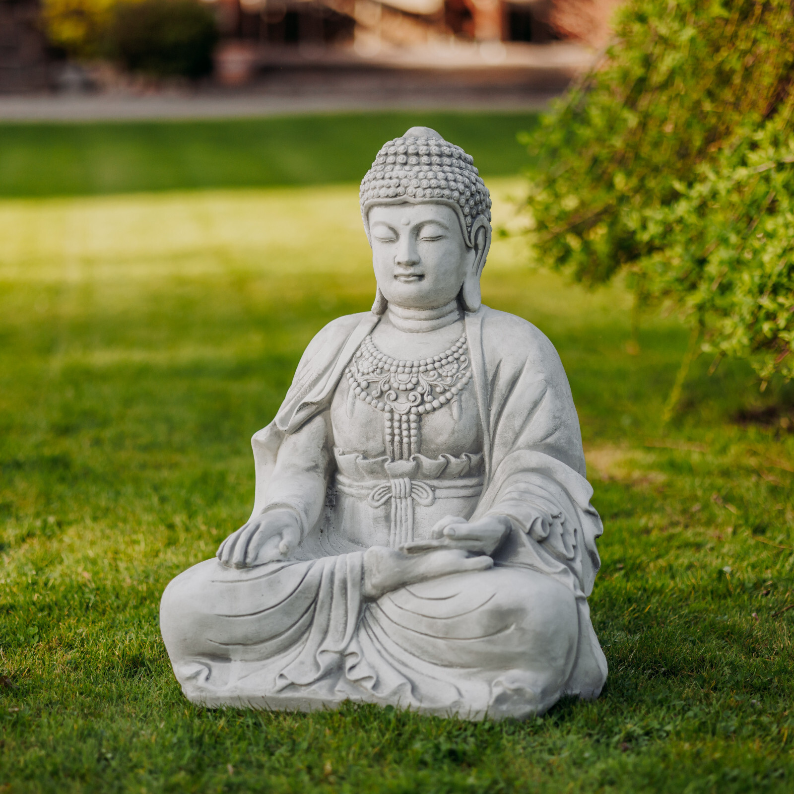 Statua Buddha Seduto In Pietra – Giardino, Interno/esterno, 3 Kg, Argento, Whitstable Stone