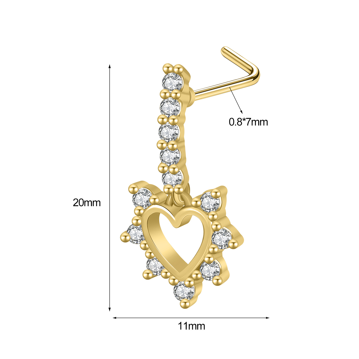 1 Pc 20G Stainless Steel L-Shape Nose Studs CZ Dangle Nostril Piercing Jewelry - Picture 103 of 117