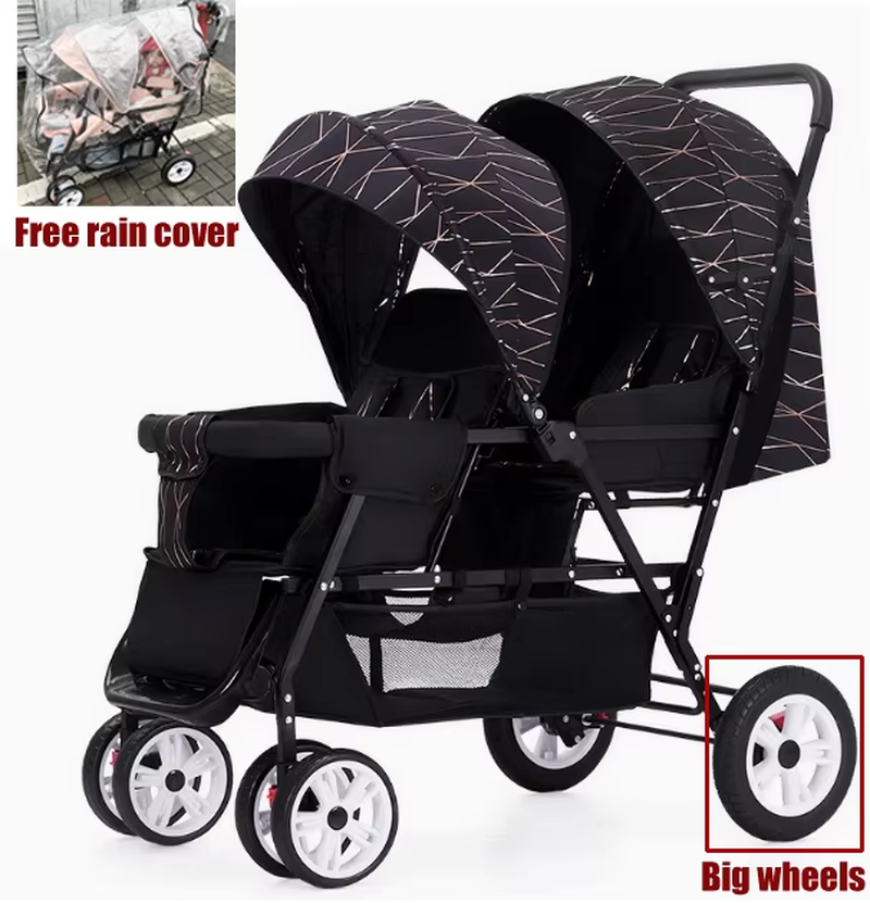 Lightweight Detachable Folding Double Baby Stroller, Twin Comfort Handle