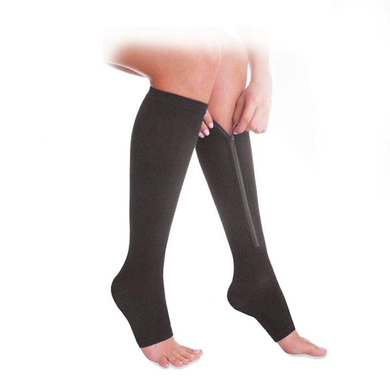 Zipper Compression Socks Calf Knee High Open Toe Compression Stocking- 1 Pair - Picture 9 of 10