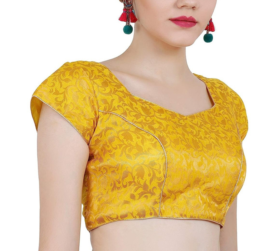 Women's Handmade Brocade Blouse Short Sleeve Saree Blouse Tunic Crop Top Choli - Picture 146 of 146