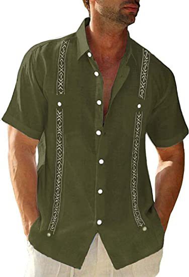 Herren Freizeithemd Guayabera Cuban Freizeit Kurzarm Bedruckt - Bild 8 von 37