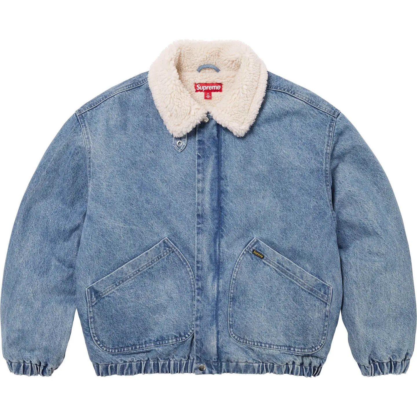 Supreme Faux Shearling Lined Bomber Jacket FW24 Black White Denim