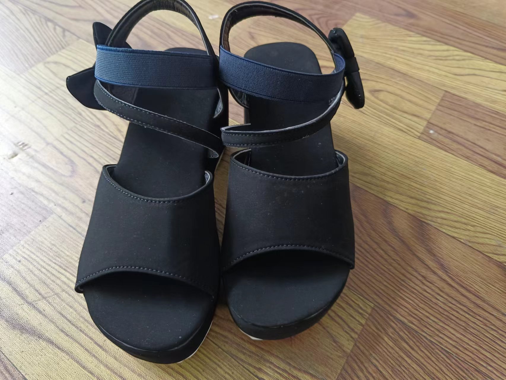 Women's Suede Wedge Peep Toe Sandals - Picture 12 of 44