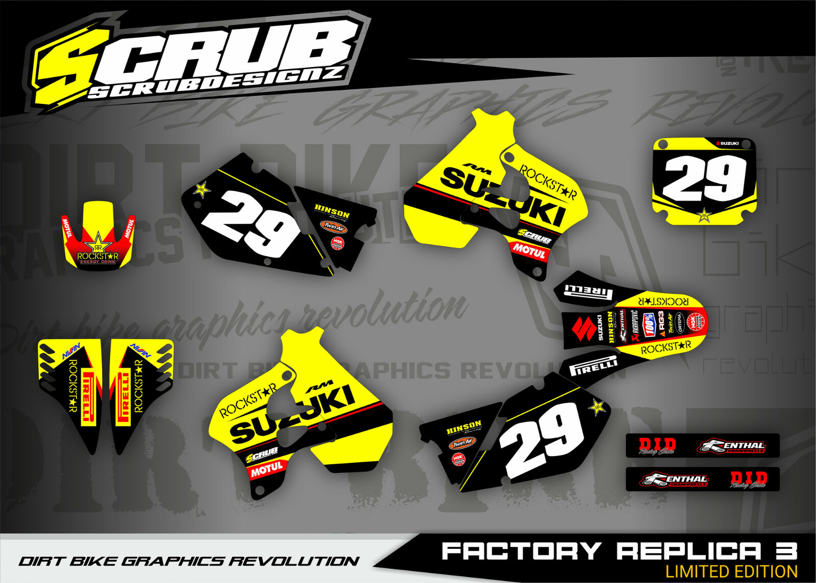 RM125 graphics SCRUB Suzuki decals kit 1996 1997 1998 RM 125