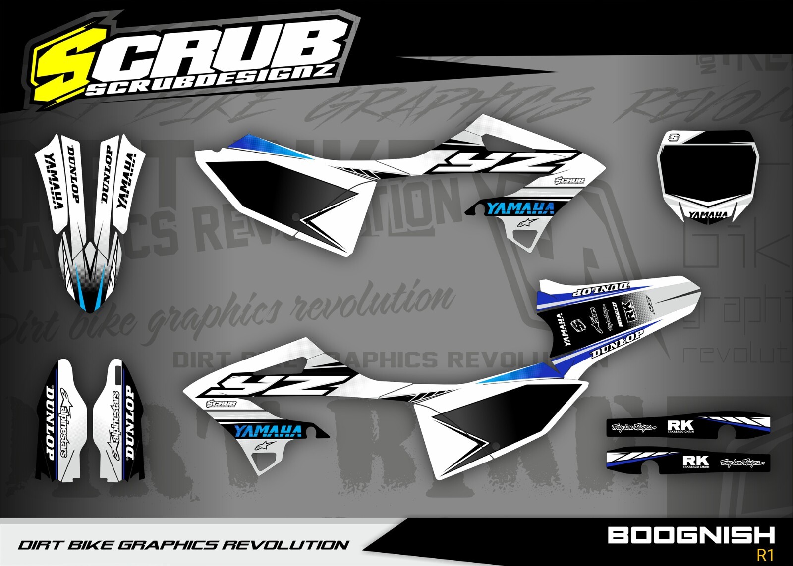 Graphics YZ125 YZ250 Yamaha 2022 2023 2024 Decals Stickers SCRUB