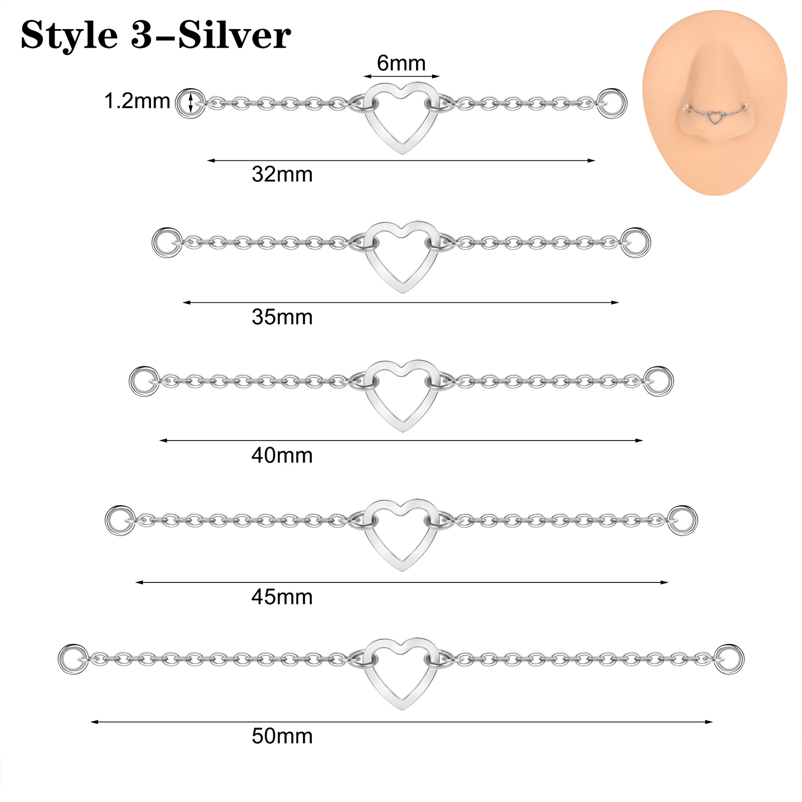 5Pcs Stainless Steel Nose Chain Double Nostril Piercing for Women Men Jewelry - Picture 43 of 104