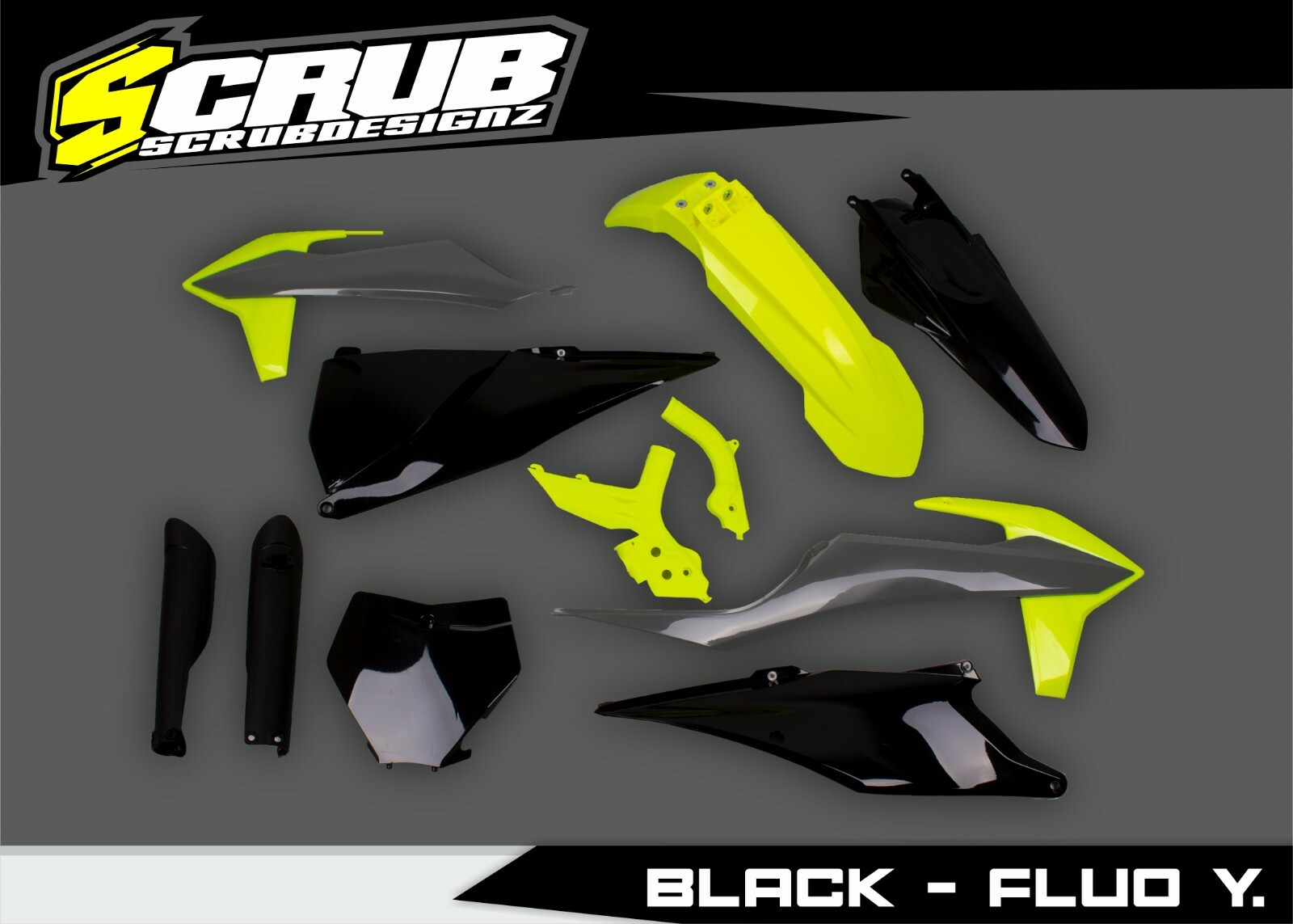 Plastics Kit Black Fluo Y. KTM SX SX-F XC XC-F 2019-2022 125-150-250-300-350-450