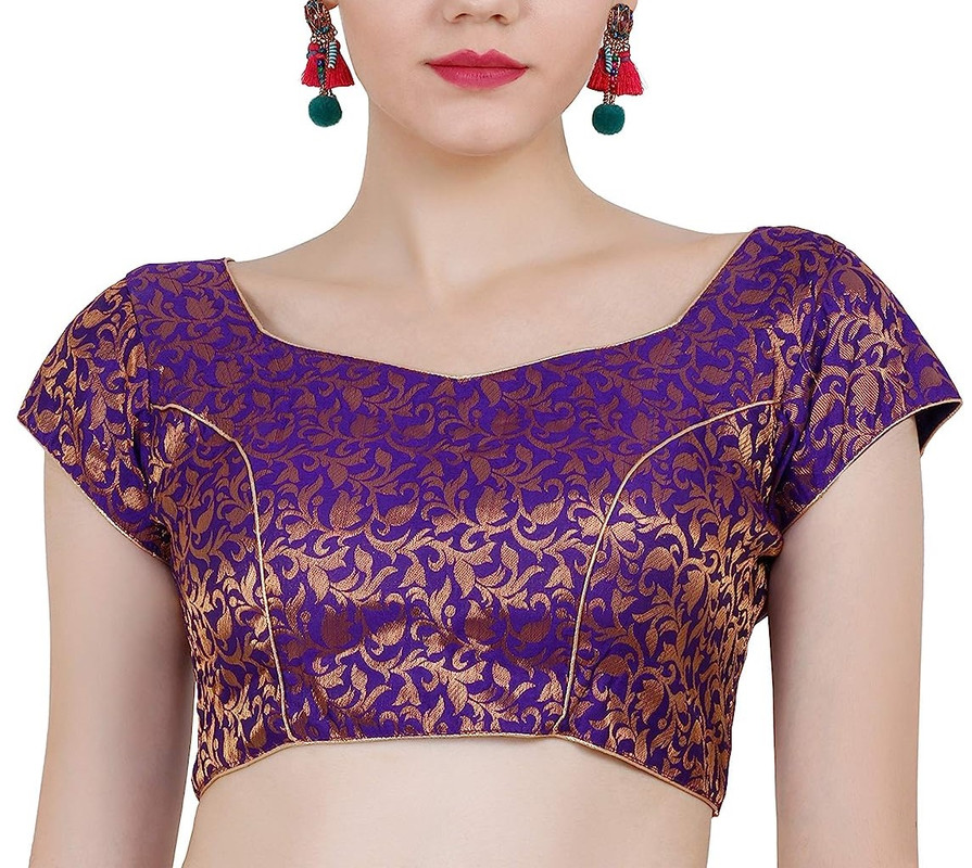 Women's Handmade Brocade Blouse Short Sleeve Saree Blouse Tunic Crop Top Choli - Picture 91 of 146