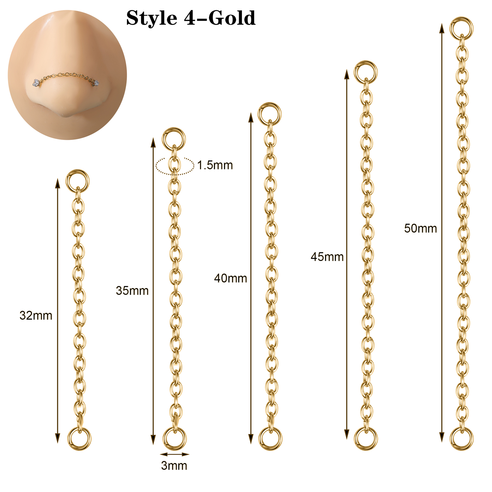 5Pcs Stainless Steel Nose Chain Double Nostril Piercing for Women Men Jewelry - Picture 47 of 104