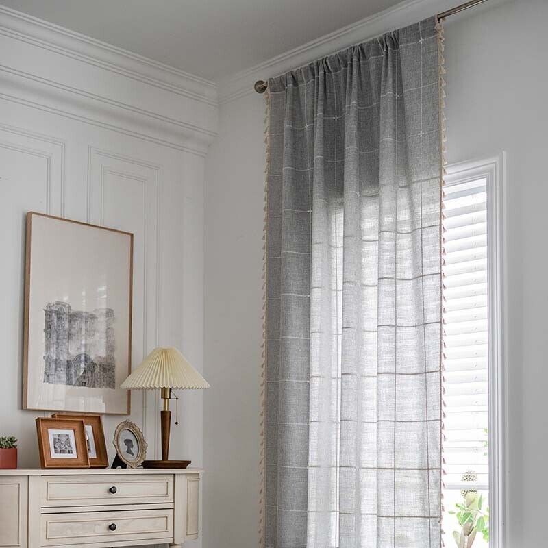 Grid Tassel Curtain for Living Room or Bedroom Decoration