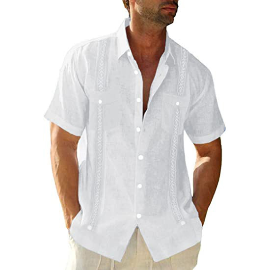 Herren Freizeithemd Guayabera Cuban Freizeit Kurzarm Bedruckt - Bild 36 von 37