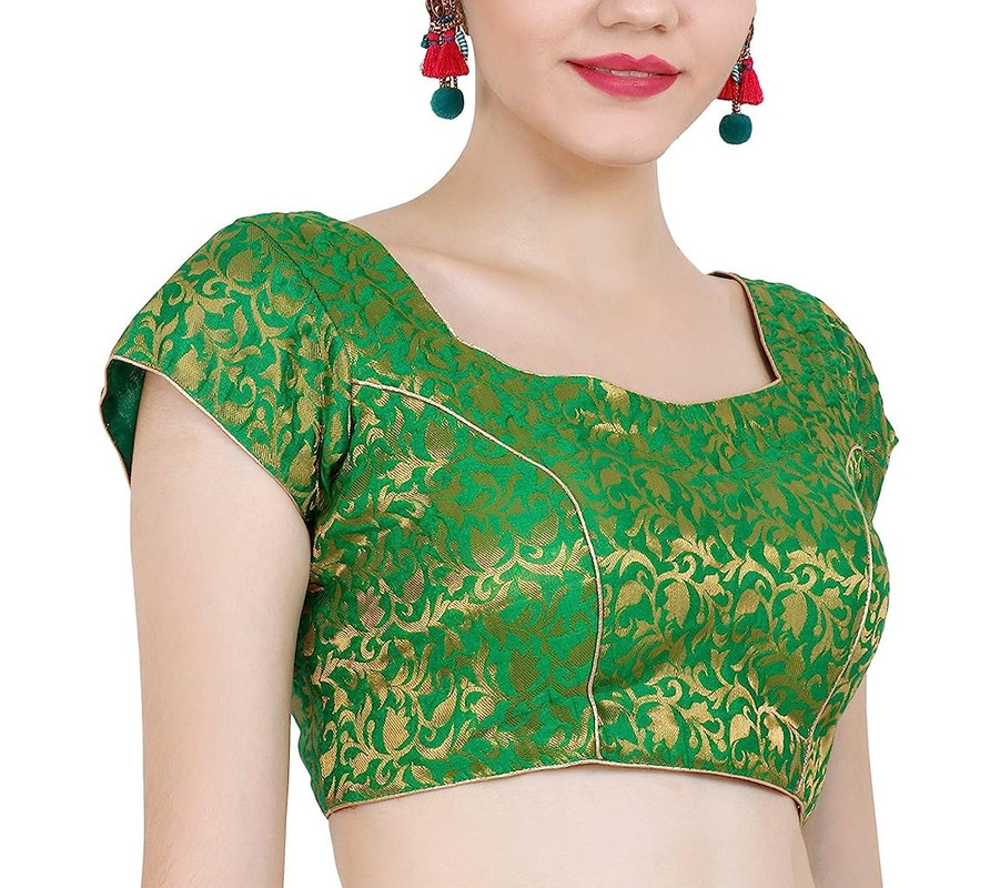 Women's Handmade Brocade Blouse Short Sleeve Saree Blouse Tunic Crop Top Choli - Picture 42 of 146