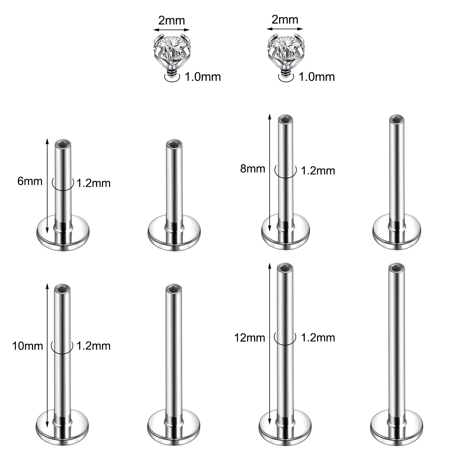16g/18g Surgical Steel Labret Lip Stud CZ Cartilage Earring Lip Piercing Jewelry - Picture 25 of 32