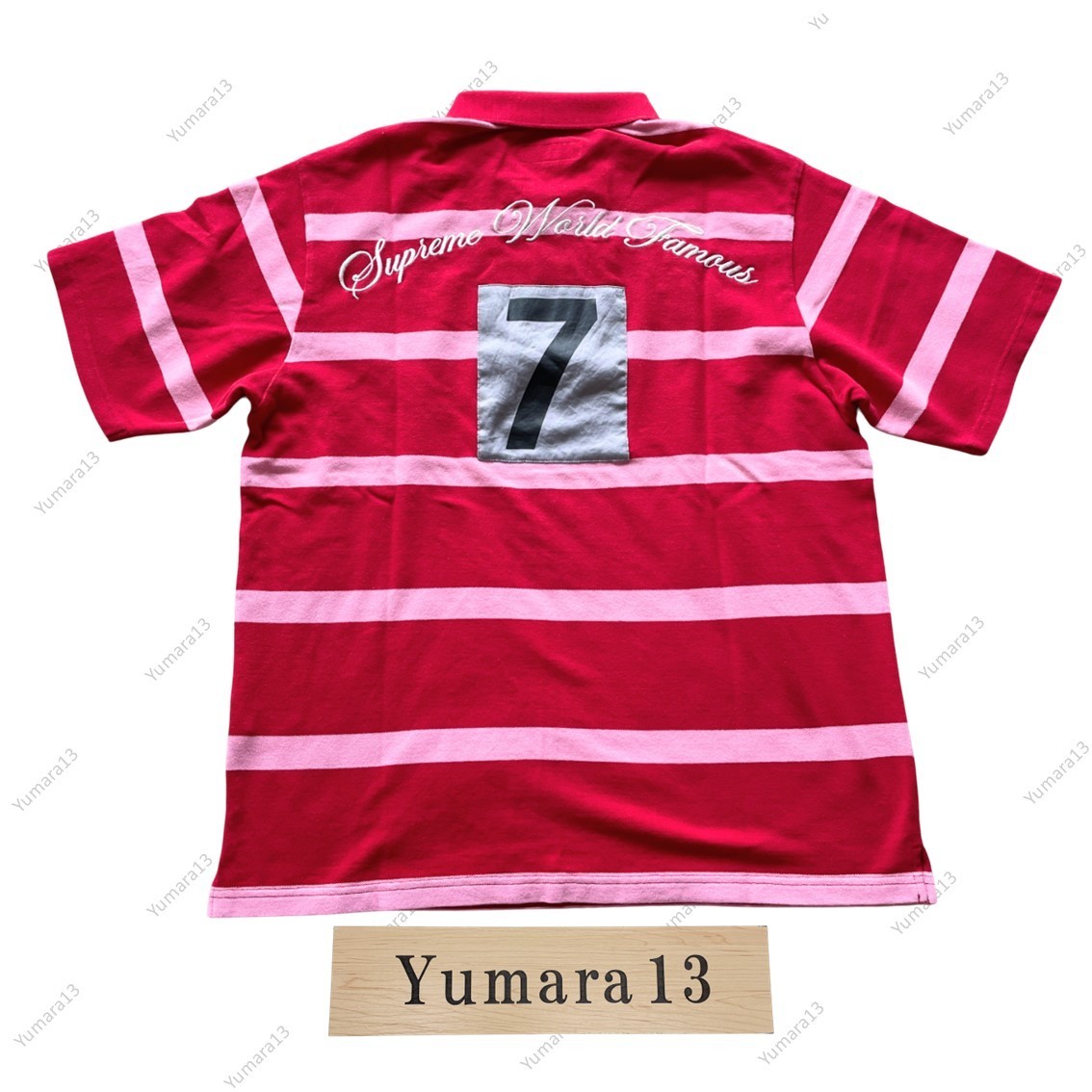 Supreme Cursive Polo Black Light Blue Navy Red Stripe