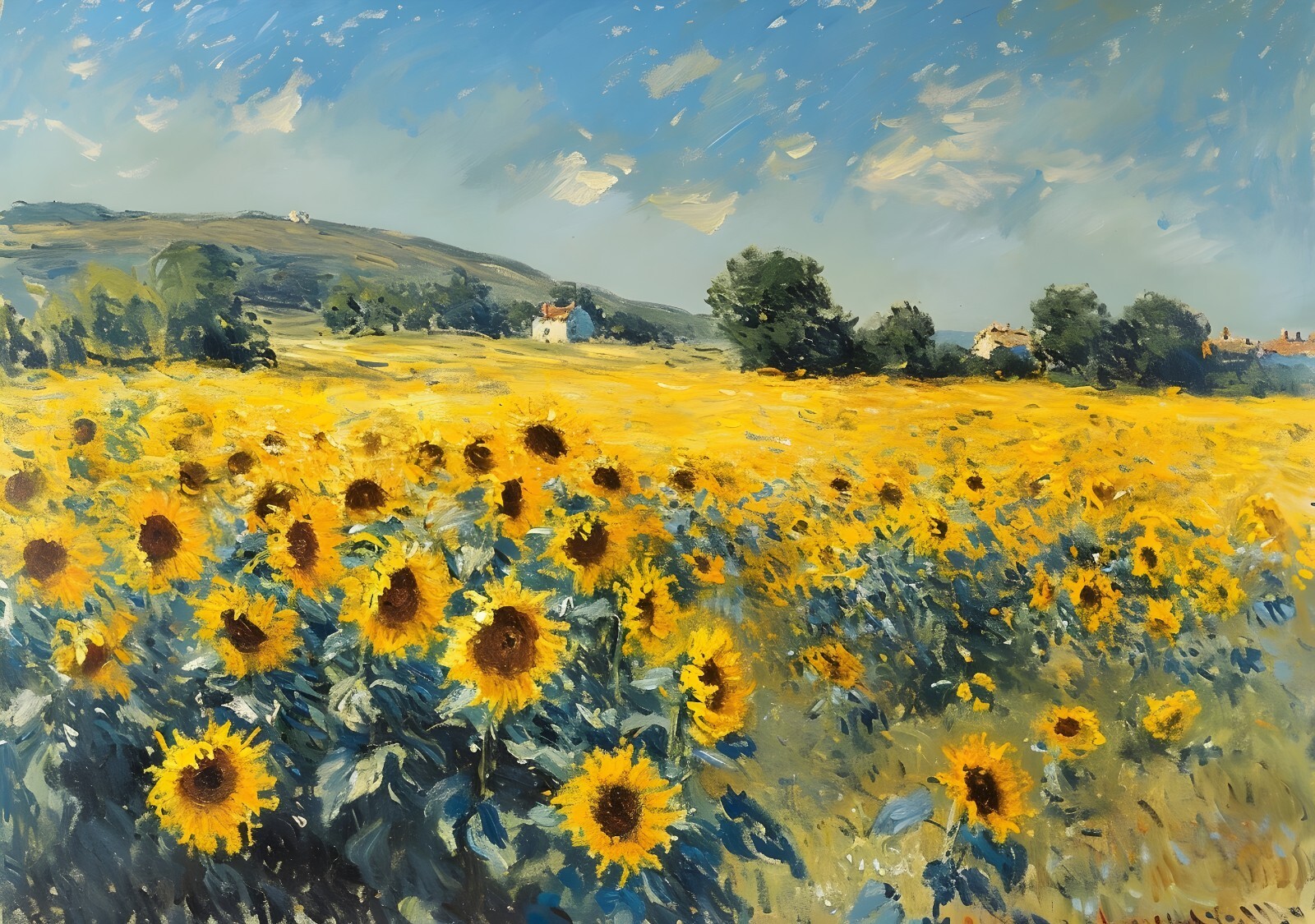 Sunflower Field Landscape Poster – Countryside Wall Art -16×12/20×16/24×18/36×24