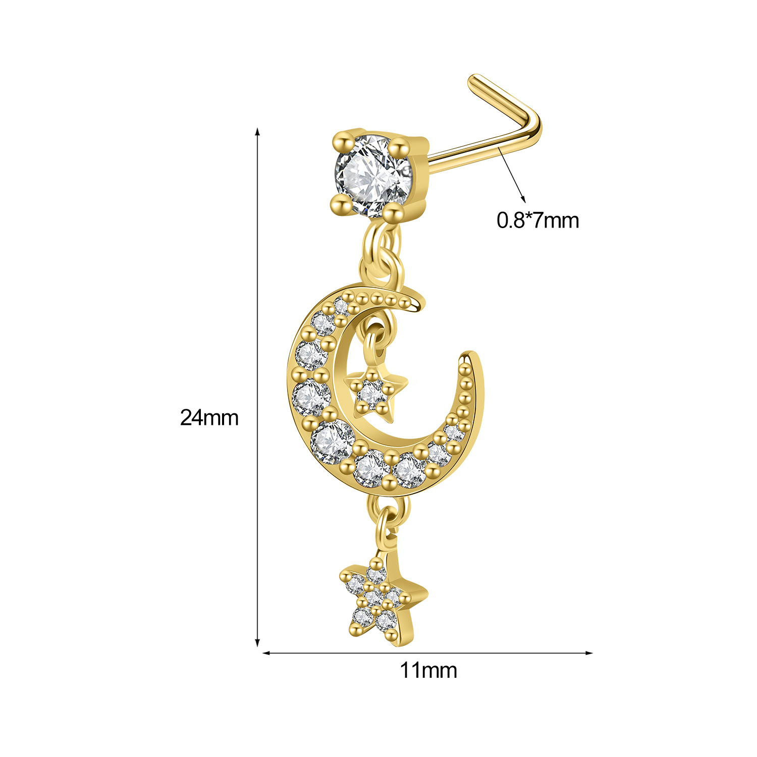 1 Pc 20G Stainless Steel L-Shape Nose Studs CZ Dangle Nostril Piercing Jewelry - Picture 88 of 117