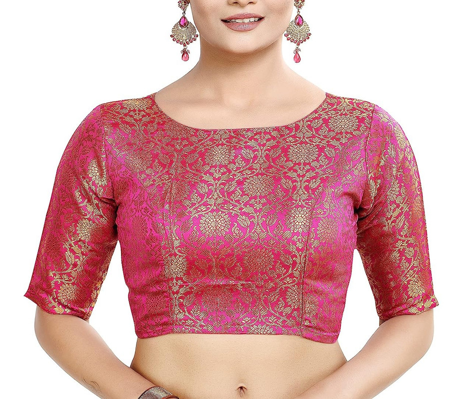 Women's Brocade Saree Blouse Bollywood Ethnic Lehenga Crop Top Tunic Partywear - Picture 55 of 98