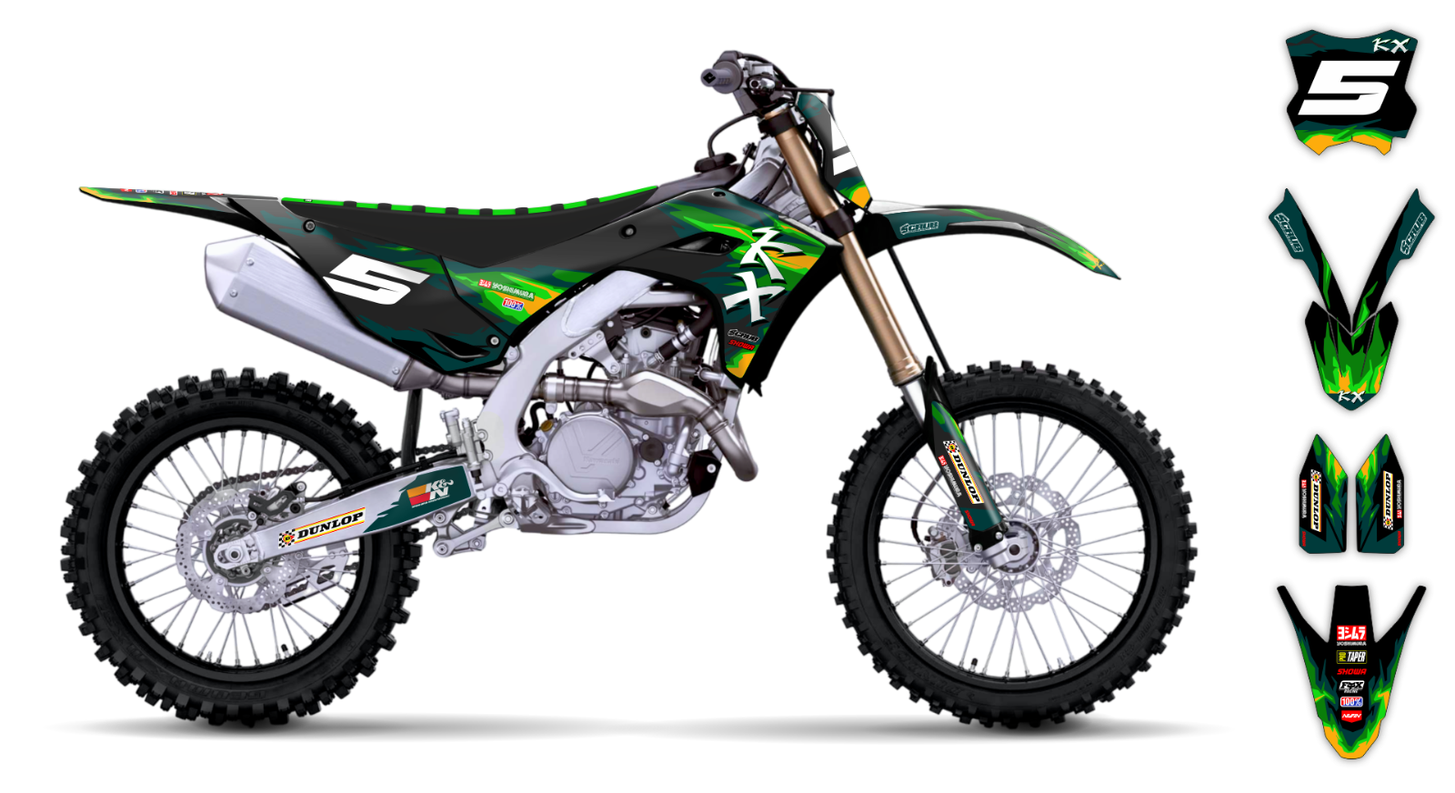 Graphics kit Kawasaki KX450 KX 450 2024 2025 + KX250 KX 250 2025 Stickers KX450X