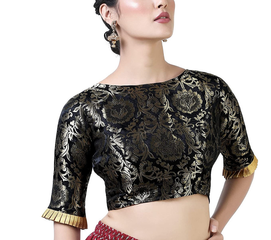 Brocade Saree Blouse Beautiful Lehenga Crop Top Ethnic Choli Boat Neck Partywear - Picture 6 of 110