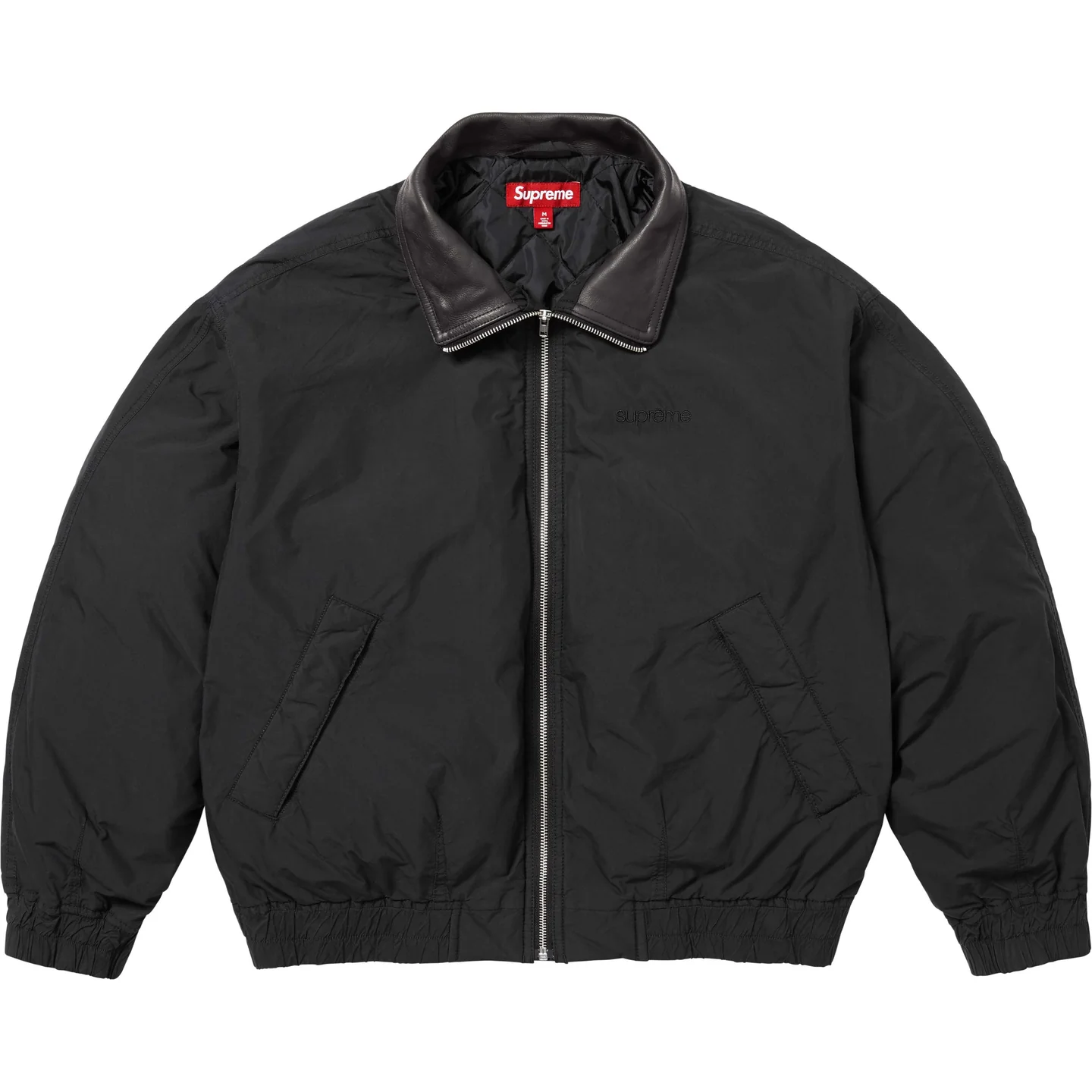 Supreme Leather Collar Utility Jacket Black Olive Blue Plaid