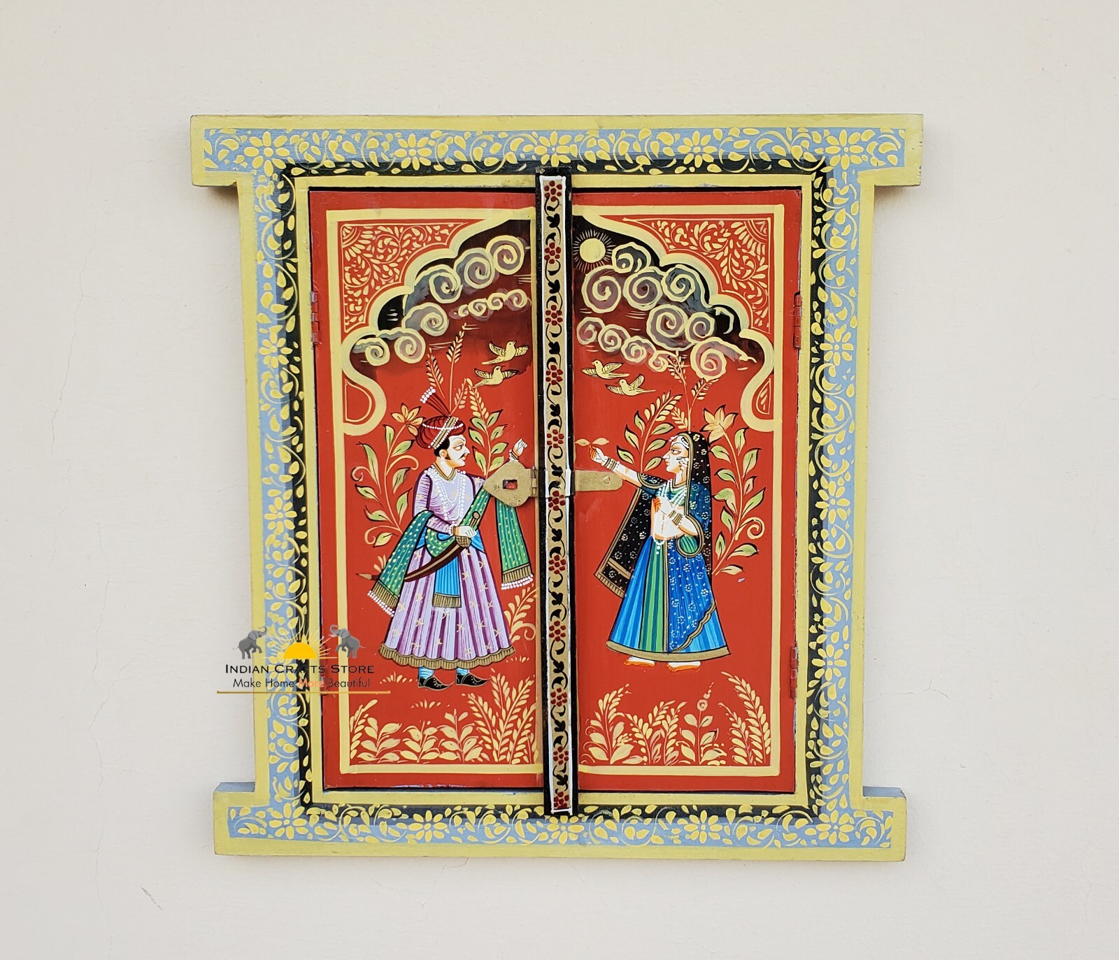 Wooden Window Wall Hanging Handpainted Royal Traditional Wooden Jharokha Shutter
