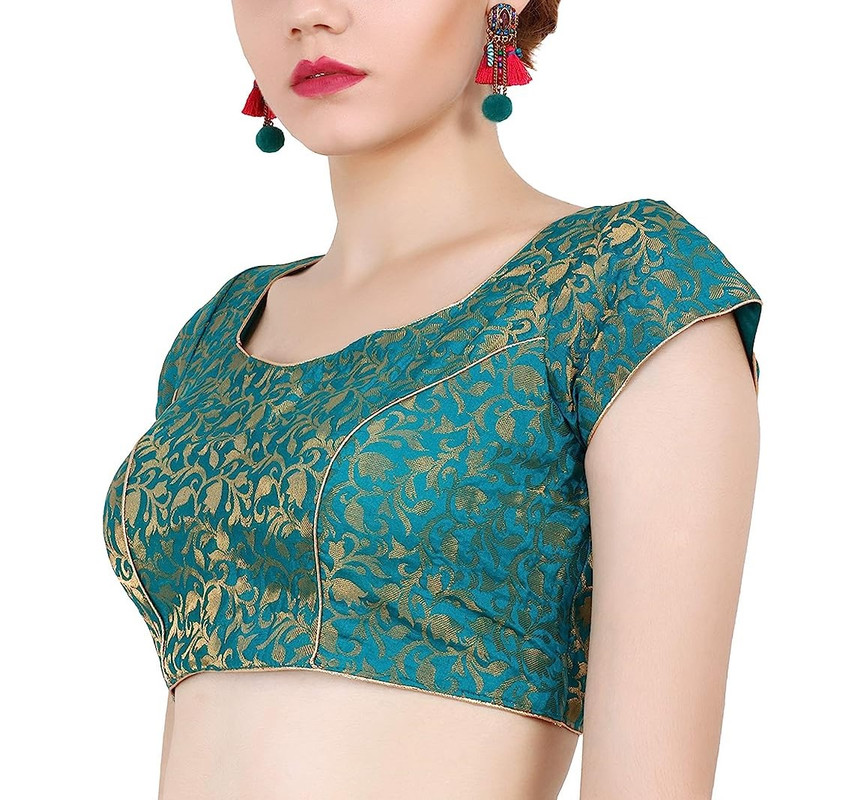 Women's Handmade Brocade Blouse Short Sleeve Saree Blouse Tunic Crop Top Choli - Picture 133 of 146