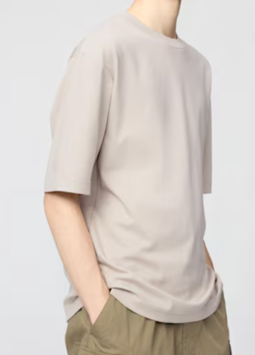 Uniqlo U AIRism Cotton Oversized T-Shirt Mock Neck Half Sleeve Japan New