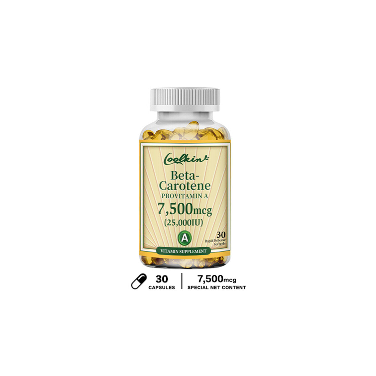 Beta- Carotene Vitamin A 25,000IU – Non-GMO, Gluten Free, Eye and Skin Health