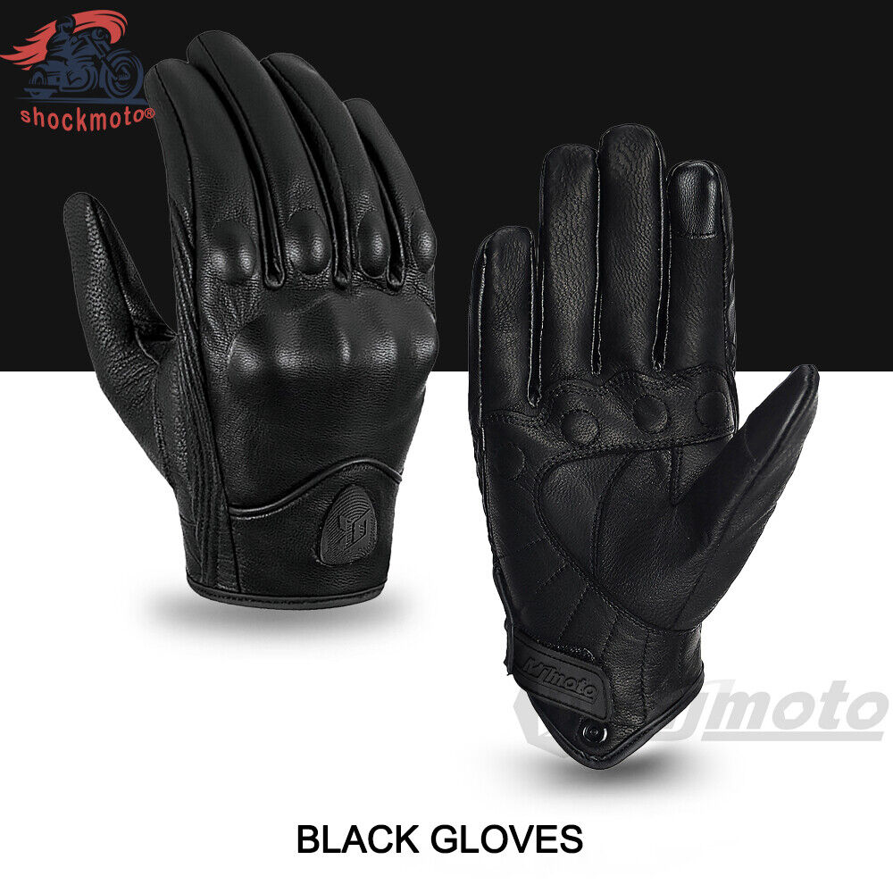 Summer Retro Leather Motorcycle Gloves, Touch Screen, Oligshell Protection,...