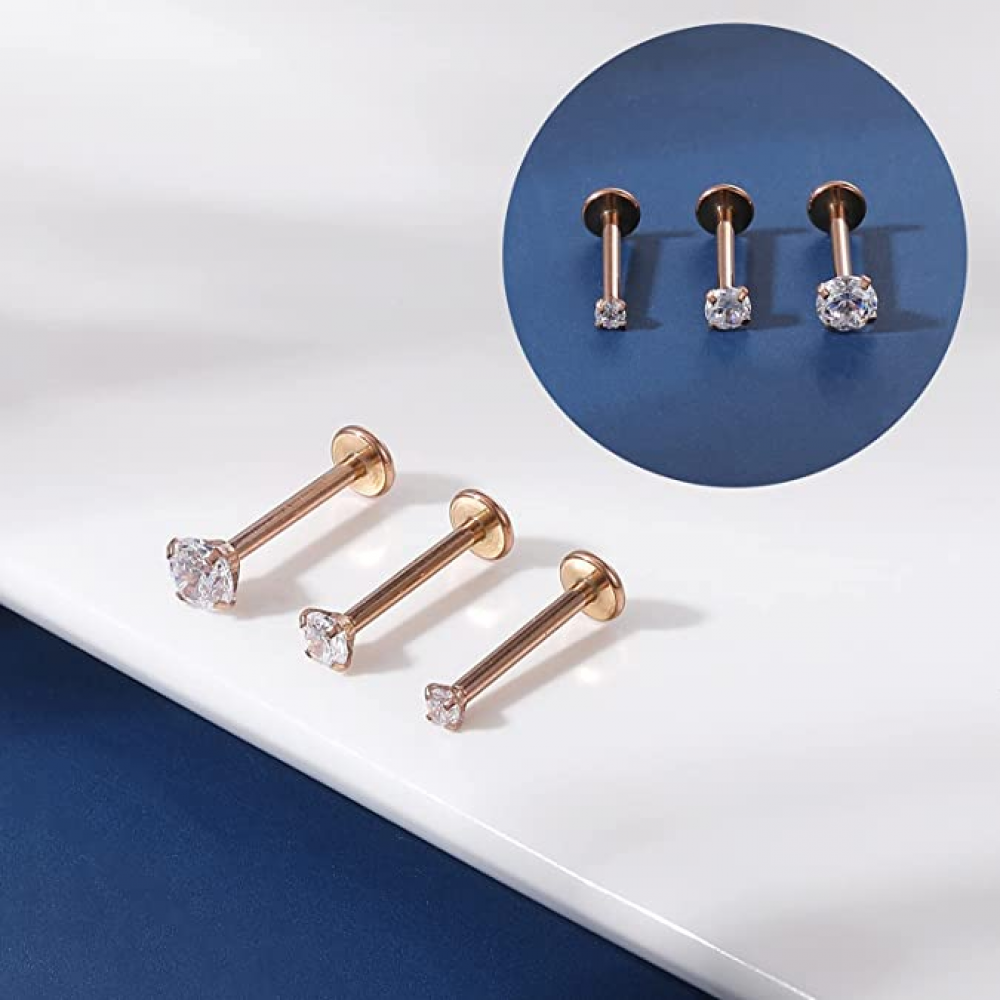 12Pcs 16G Threadless Lip Studs Stainless Steel CZ Helix Earring Labret Piercing - Picture 53 of 53