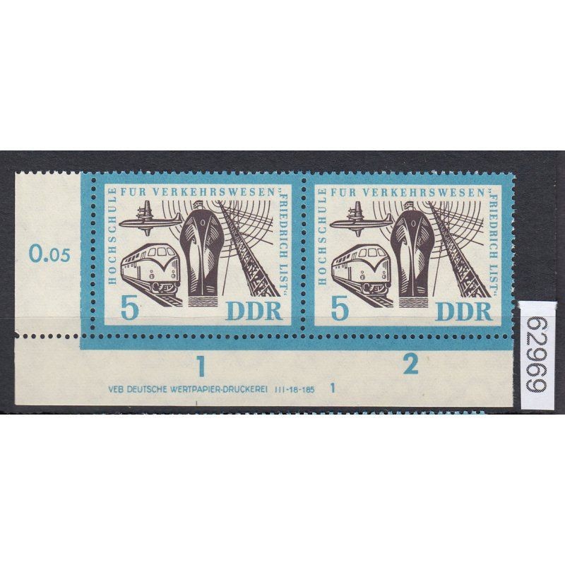 GDR 1962, Mich.-No.: 916 ** DV FNr. 1 Corner margin print note
