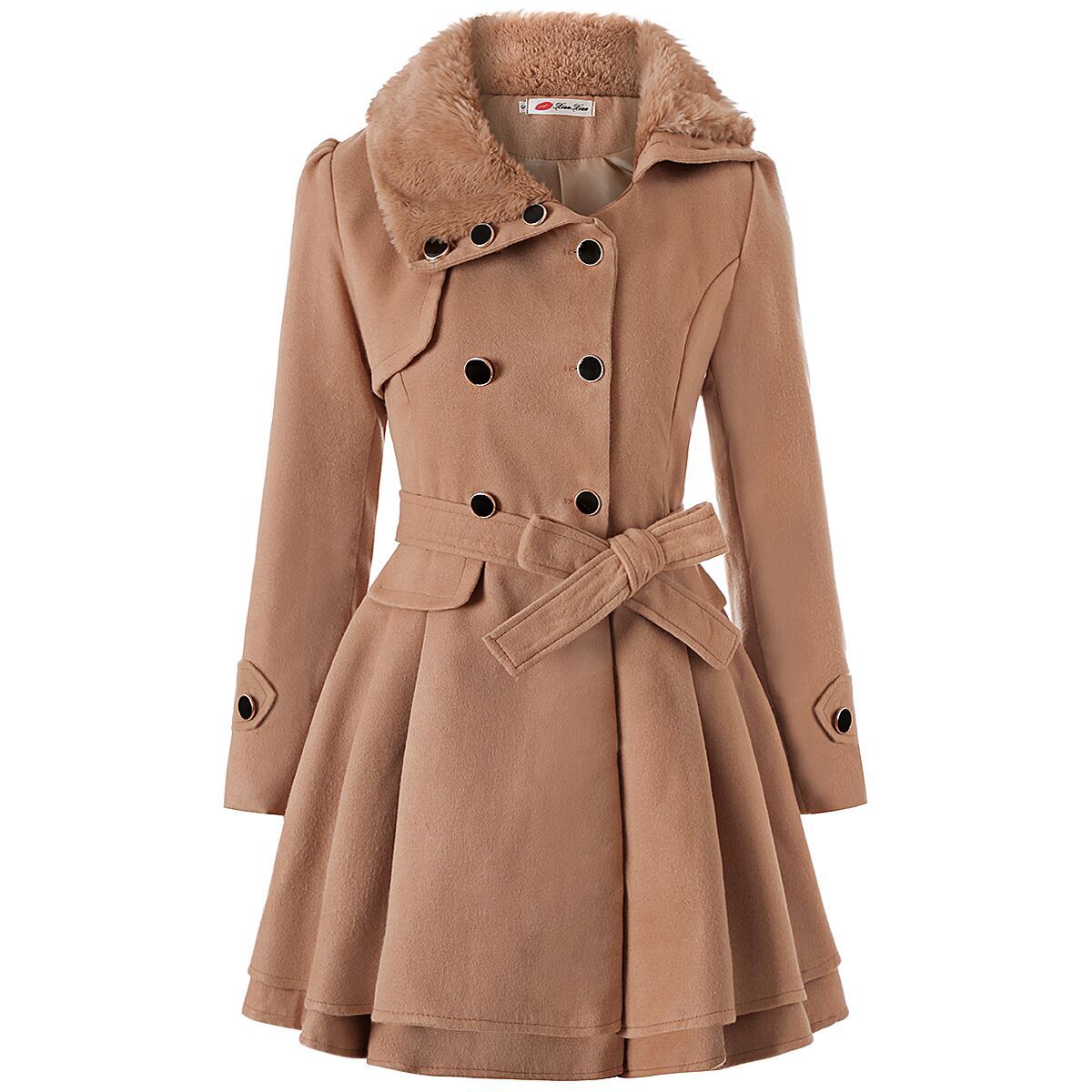 Women's Clothing Slim-fit Mid-length Woolen Coat Double-breasted Padded Coat - Picture 14 of 21