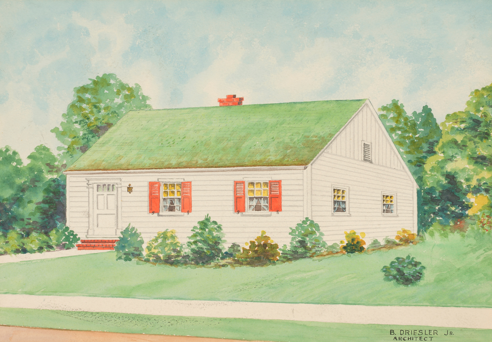 Green Roof Suburban Home Poster – House Wall Art – 16×12/20×16/24×18/36×24
