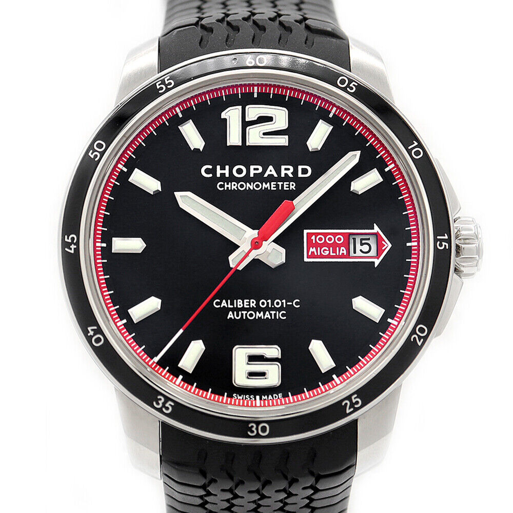 CHOPARD MILLE MIGLIA GTS 8565 100m Date Black SS Genuine Belt Men ...